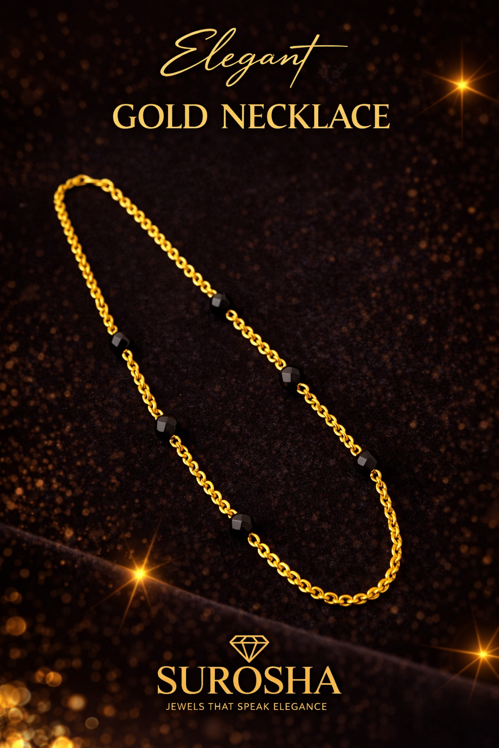 SuRosha Noir Elegance Necklace – goudkleurige ketting met zwarte Ogri Ai kralen