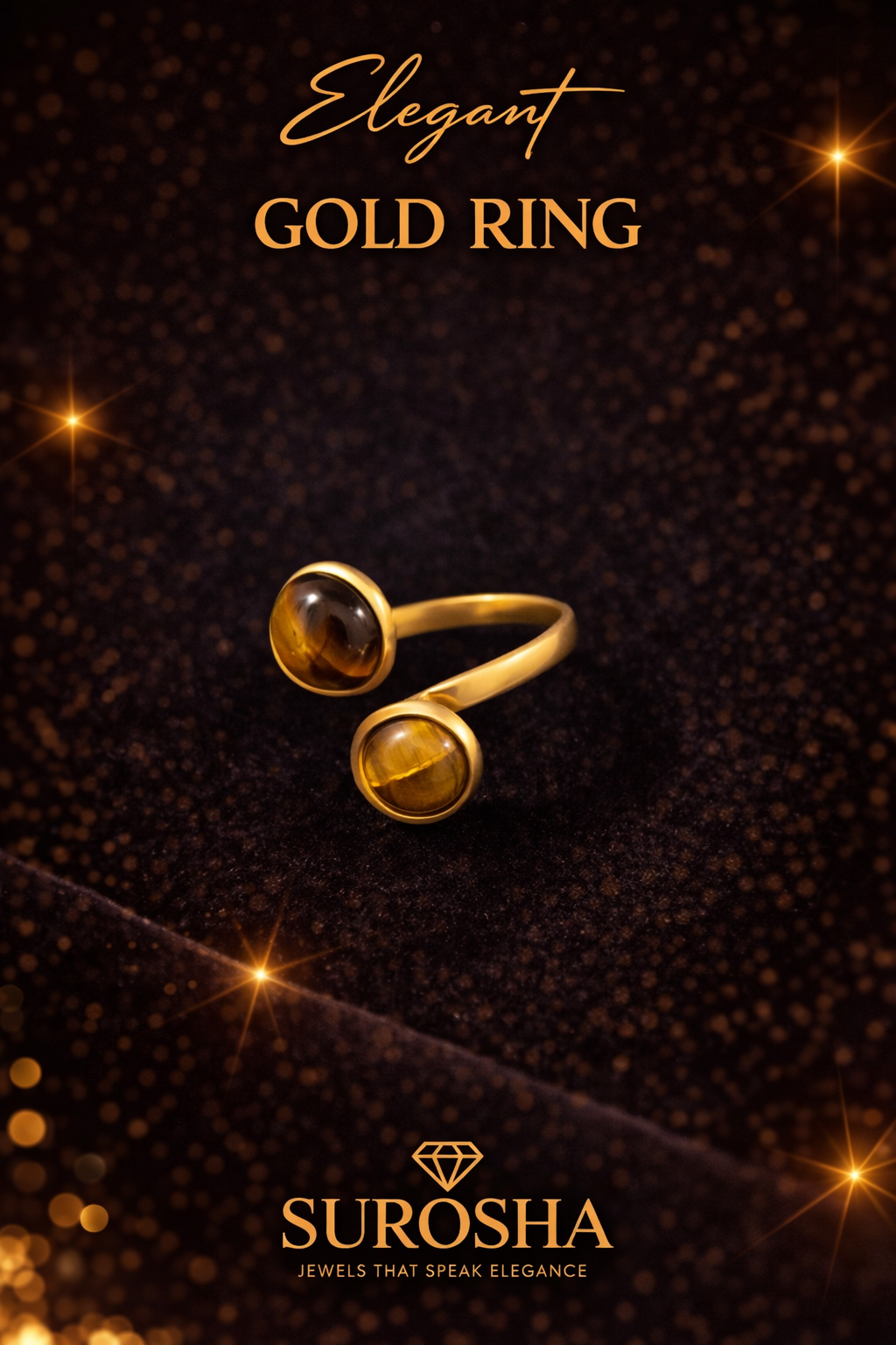 SuRosha Tiger Eye Gold Ring – Handgemaakte RVS Ring met Tijgeroog Steen