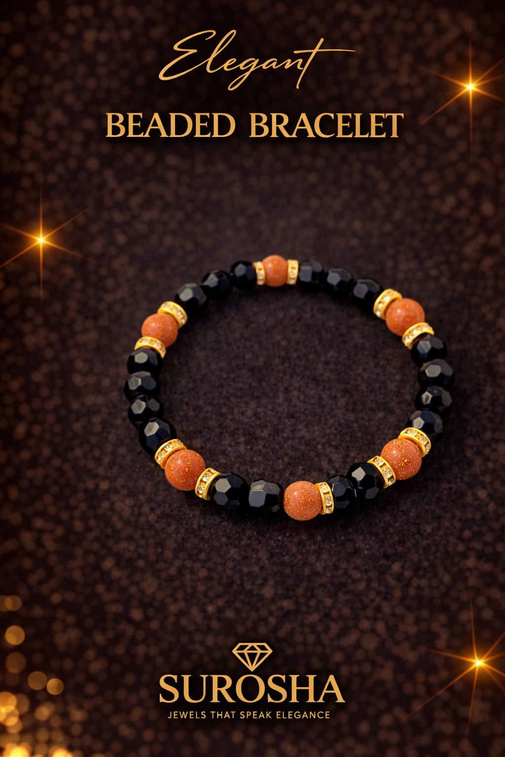 SuRosha Luxe Beaded Bracelet – Zandsteen & Zwarte Ogri Ai Kralen