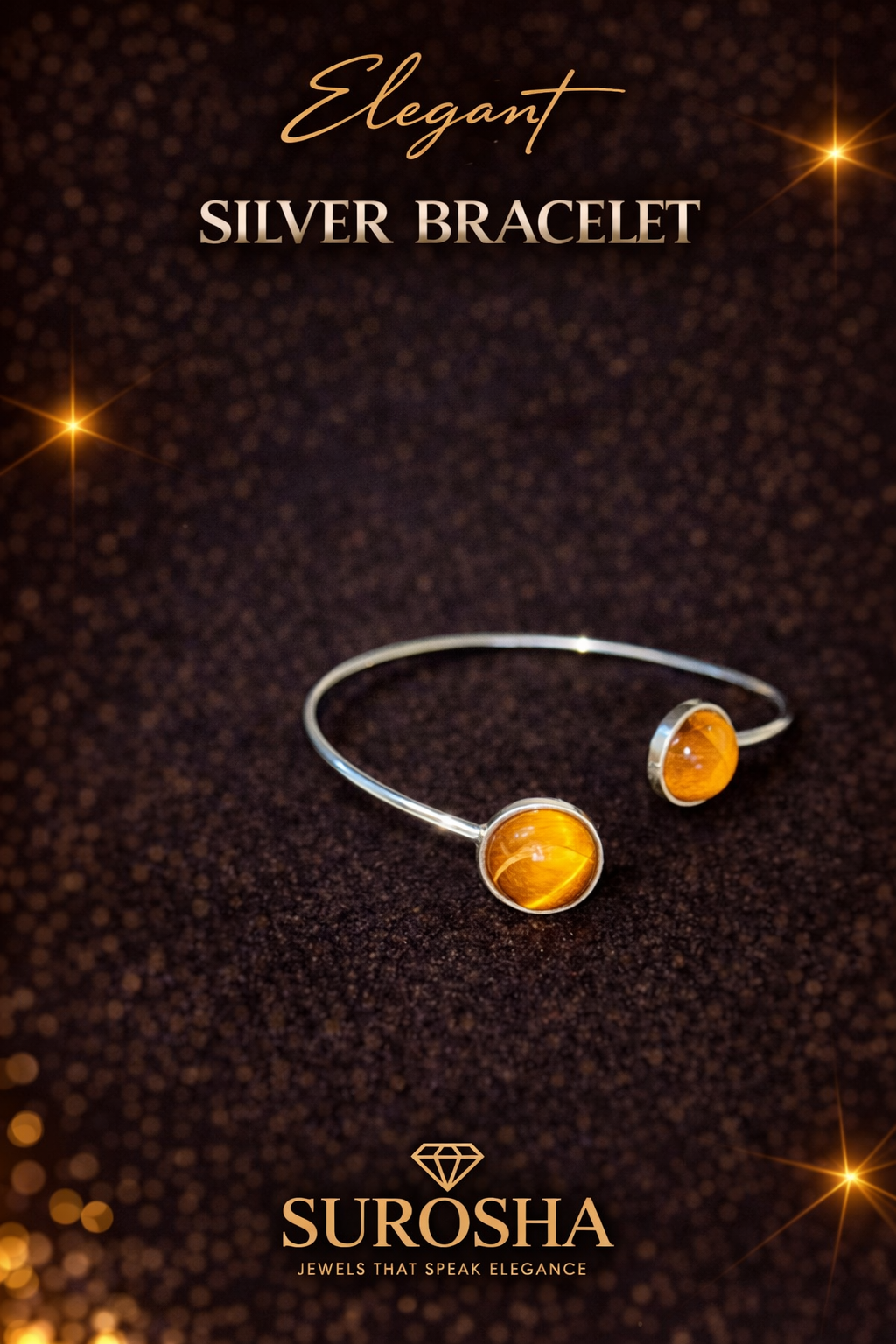 SuRosha Silver Tiger Eye Open Bracelet – Verstelbaar Elegance Design
