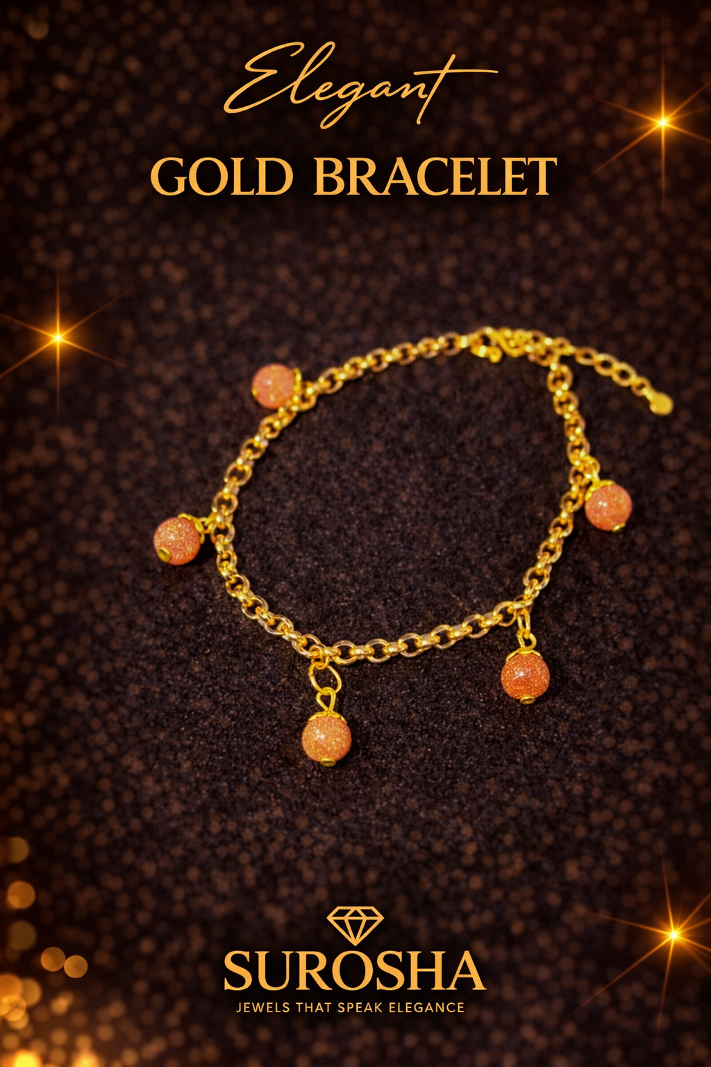 SuRosha Gold Bracelet – Elegante RVS Armband met Zandsteen Kralen