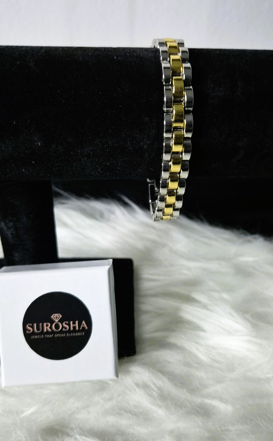 Herenarmband met goud- en zilverkleurige schakels